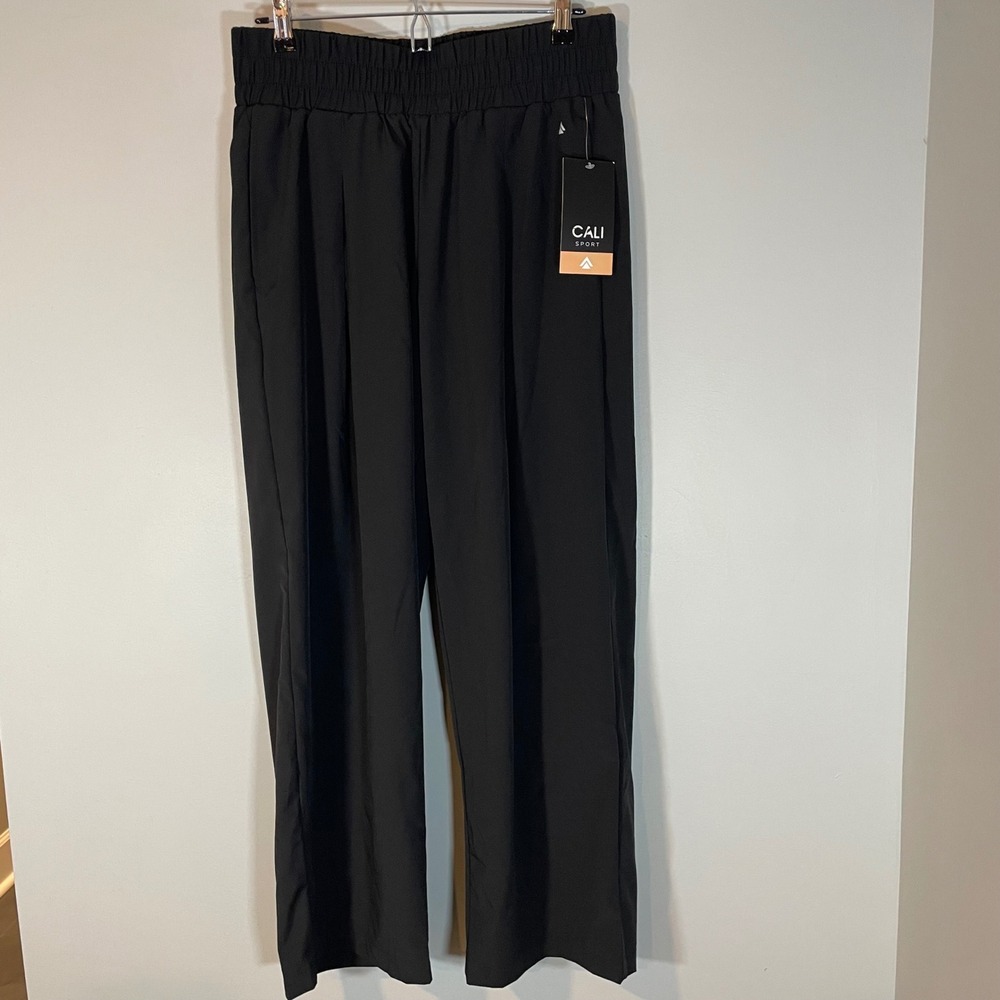 Cali Sport Womens Wide Leg Elastic Waist Performance Athleisure Pants Black NWT